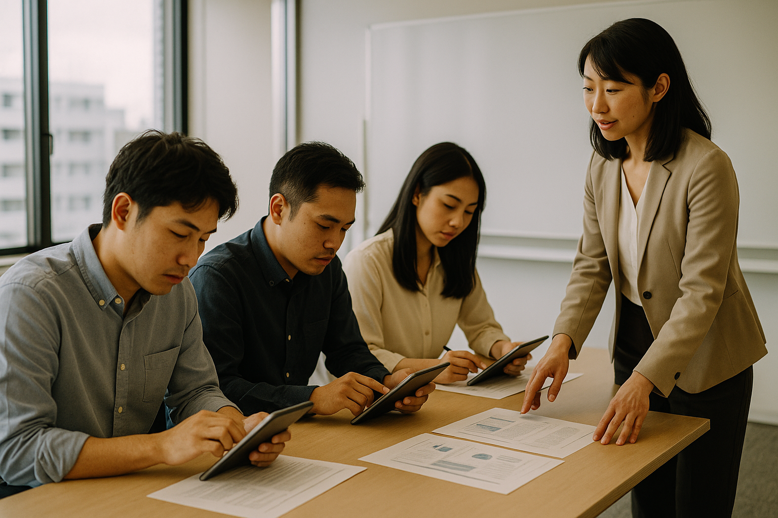 日本語研修で学ぶ外国人材スタッフのグループ