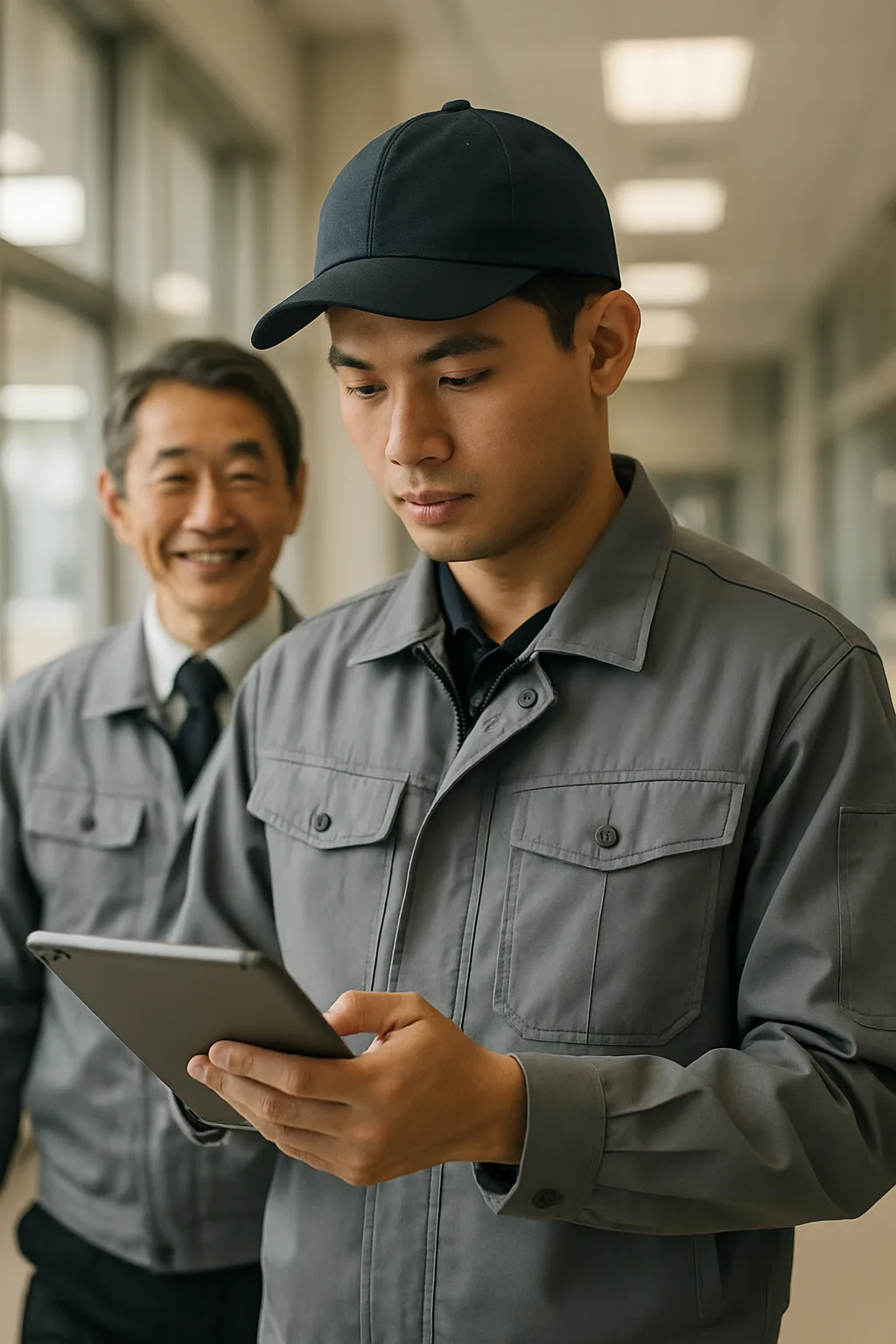 現場で信頼されて働く特定技能の外国人材と見守る日本人の先輩